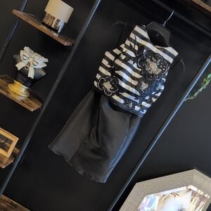 Mac Duggal Striped Black and White Mini Dress